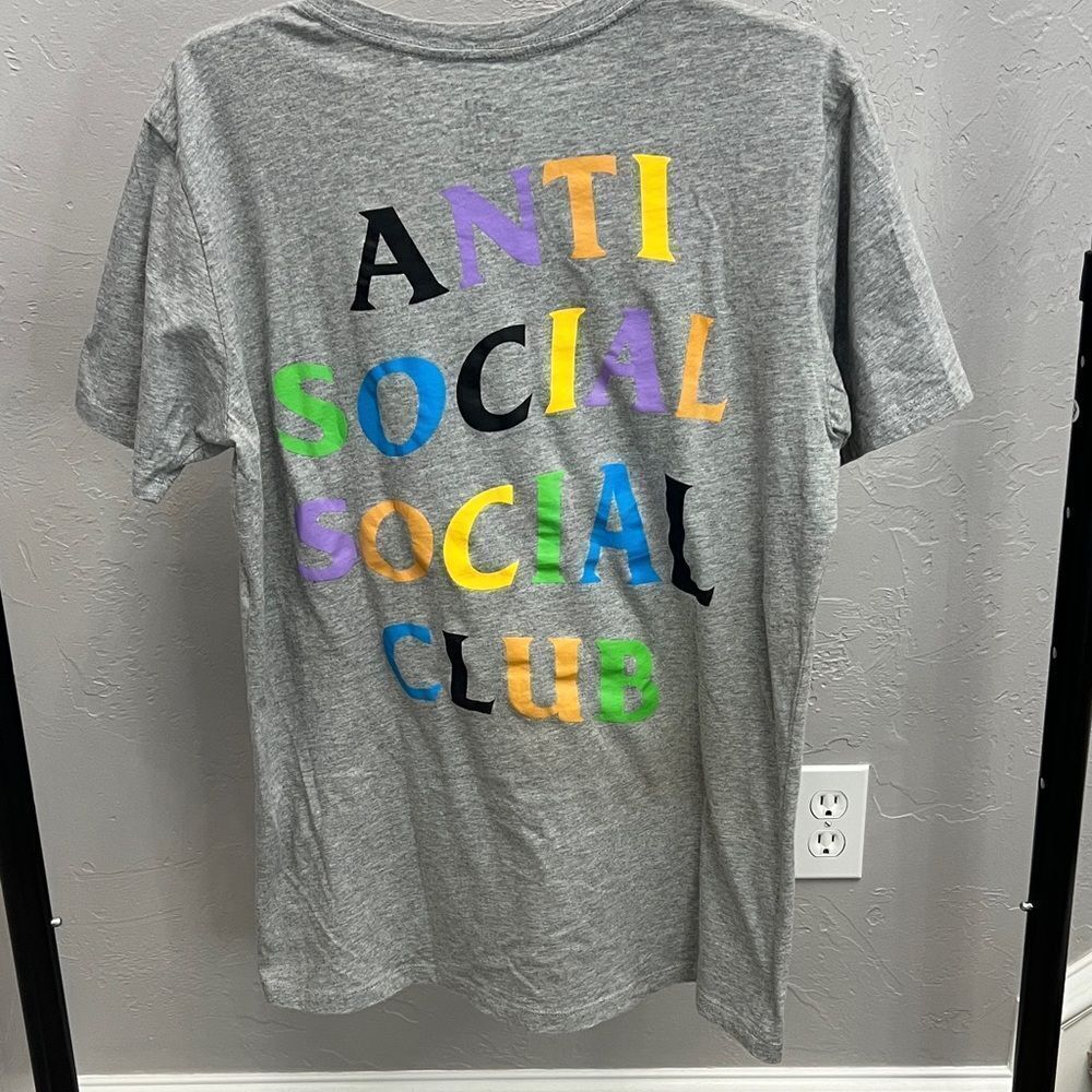 🔥 Anti Social Social Club Multicolor Lettering Gray Designer Tee Sz M - PERFECT